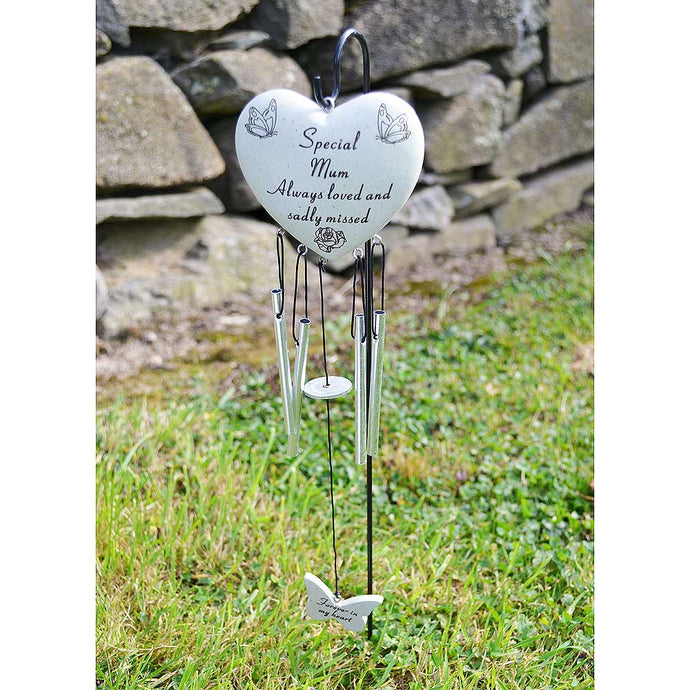 Special Mum Always Loved Sadly Missed Heart Wind Chime - Angraves Memorials