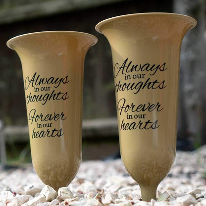 Set of 2 Gold Forever in Our Hearts Fluted Spiked Memorial Grave Flower Vases