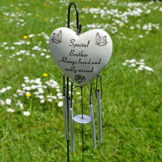 Special Brother Always Loved Sadly Missed Heart Wind Chime - Angraves Memorials