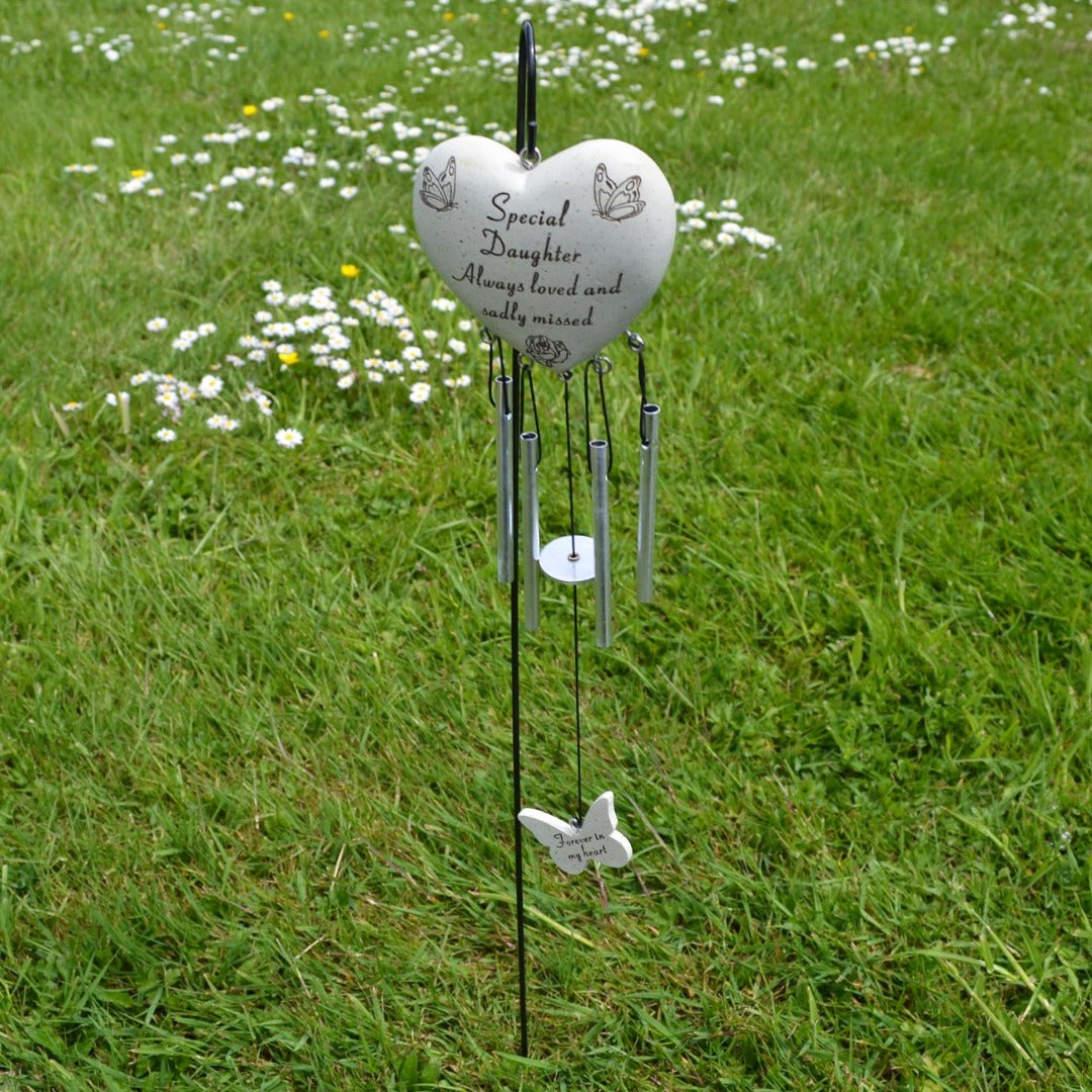 Special Daughter Always Loved Sadly Missed Heart Wind Chime - Angraves Memorials