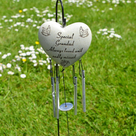 Special Grandad Always Loved Sadly Missed Heart Wind Chime - Angraves Memorials