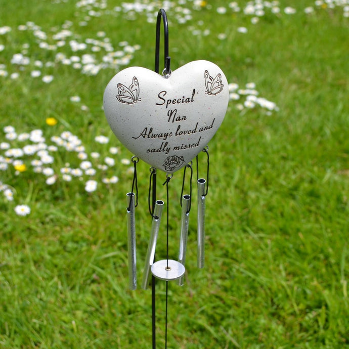 Special Nan Always Loved Sadly Missed Heart Wind Chime - Angraves Memorials