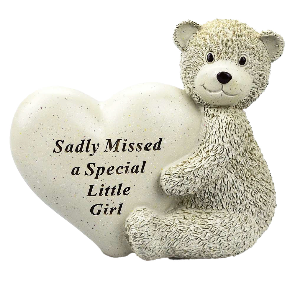 Special Little Girl Sitting Teddy Bear & Heart Graveside Memorial Ornament