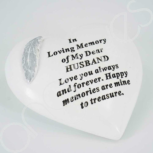 Special Husband Silver Feather Heart Ornament - Angraves Memorials