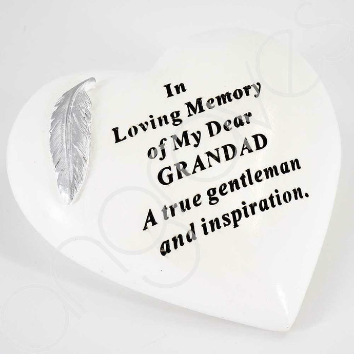 Special Grandad Silver Feather Heart Ornament - Angraves Memorials