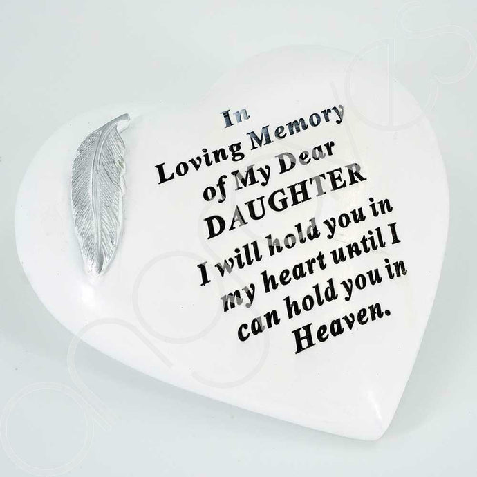 Special Daughter Silver Feather Heart Ornament - Angraves Memorials