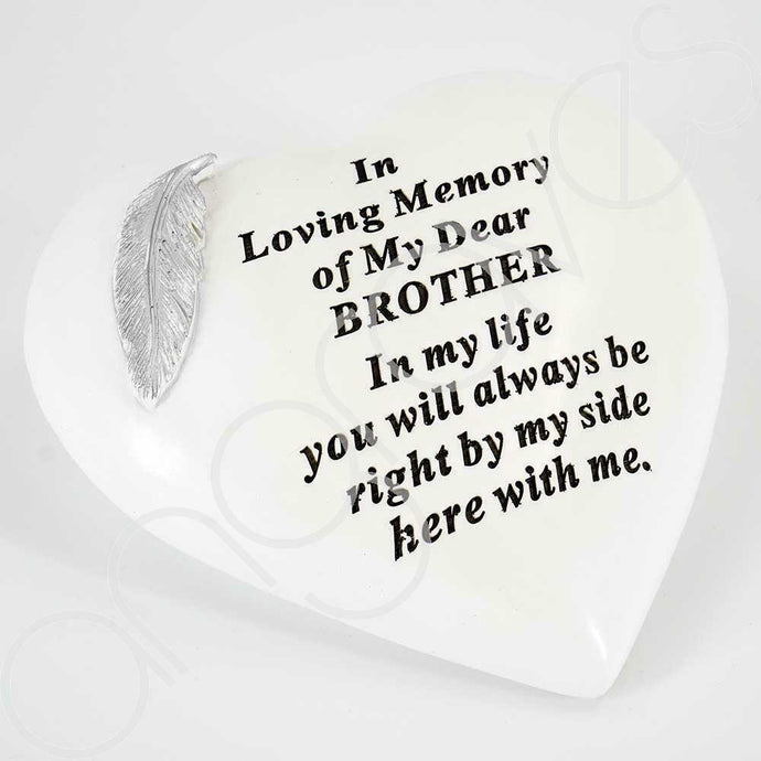 Special Brother Silver Feather Heart Ornament - Angraves Memorials