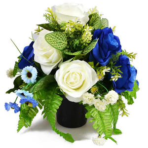 Azura Blue & White Rose Artificial Flower Memorial Arrangement
