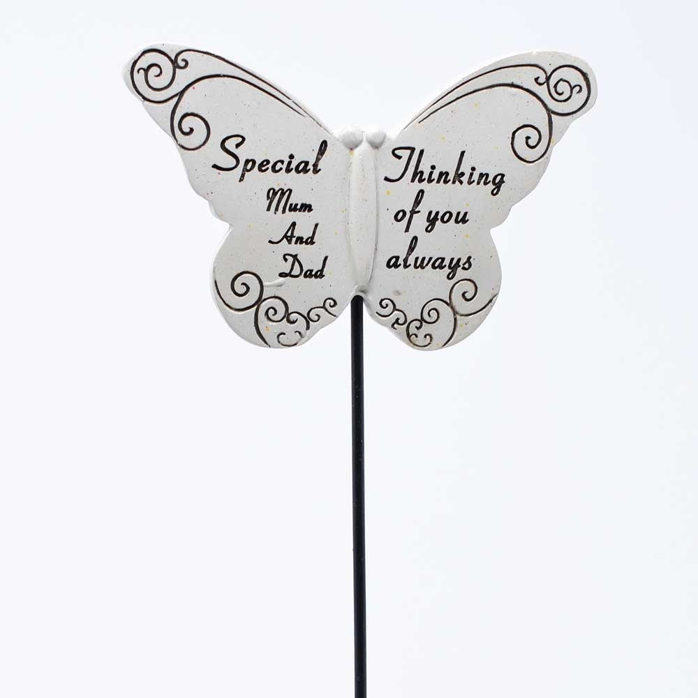 Thinking of you Awlays Special Mum & Dad Butterfly Memorial Remembrance Stick