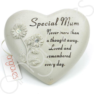 Special Mum Flower Diamante Heart Memorial Ornament