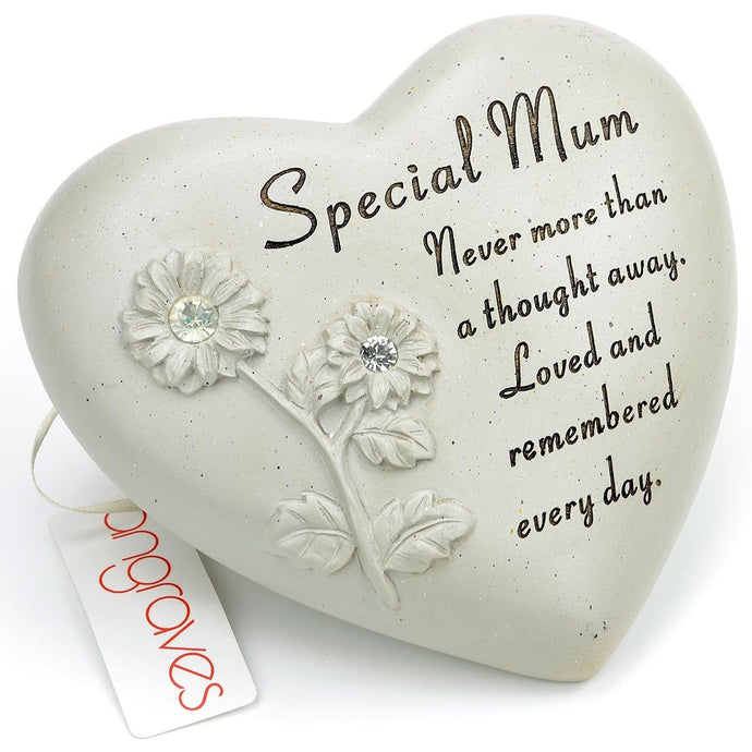 Special Mum Flower Diamante Heart Memorial Ornament