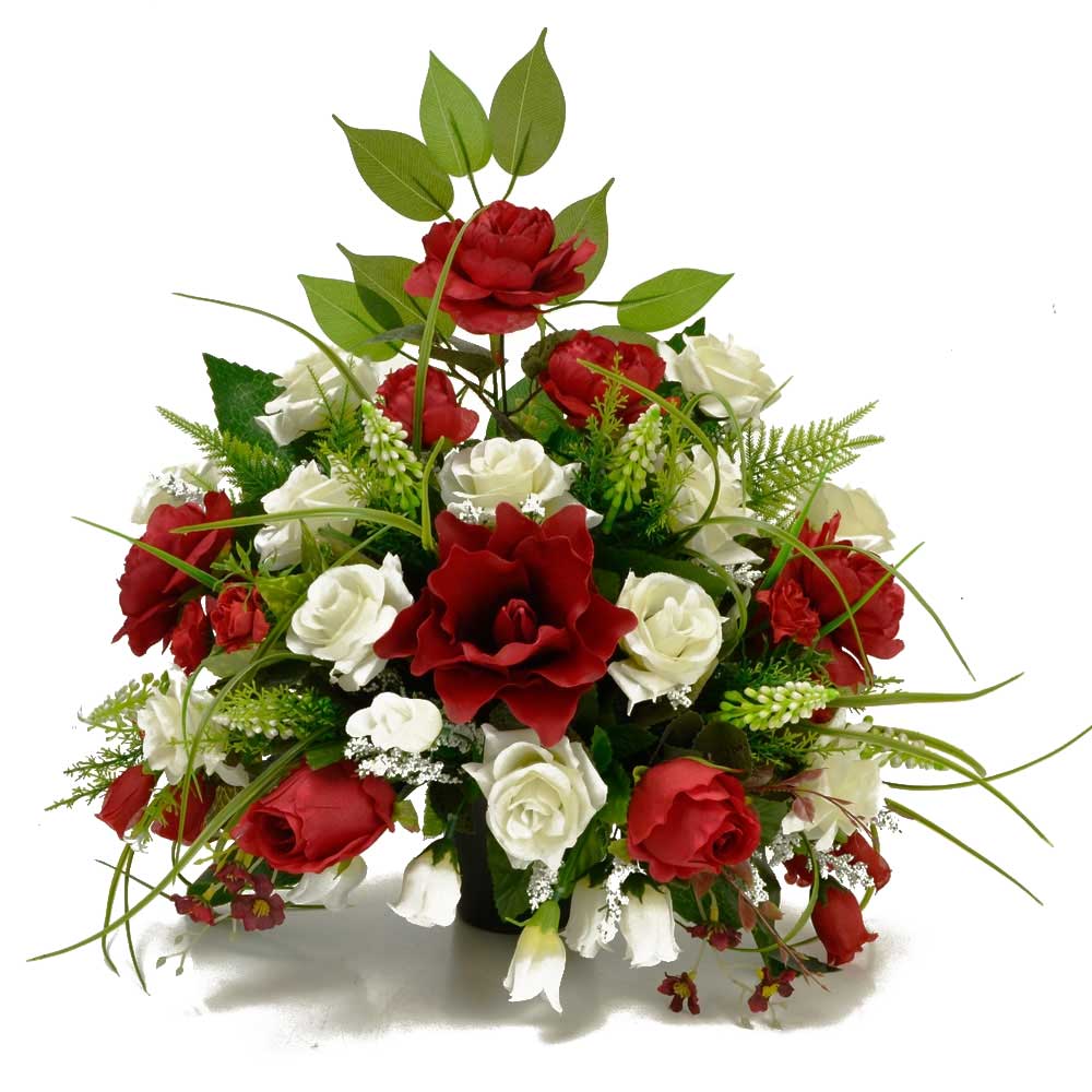 Zion Red & White Roses Artificial Memorial Flower Arrangement