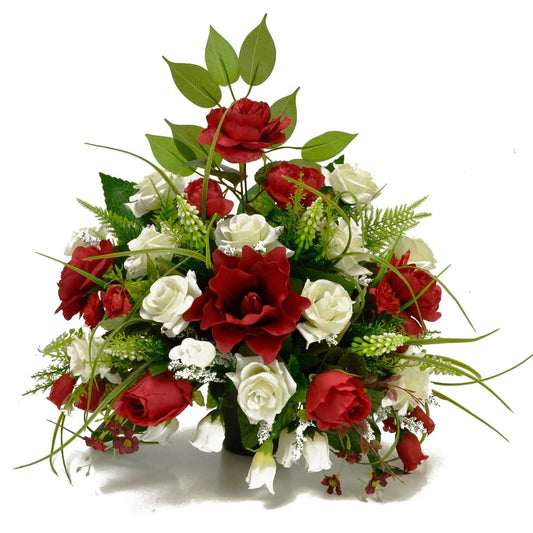 Zion Red & White Roses Artificial Memorial Flower Arrangement