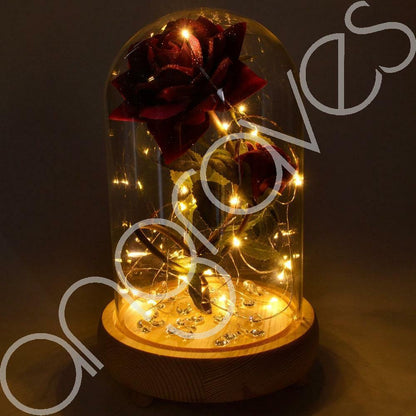 Bella Pink Handmade Enchanted Rose & Rosebud with Glass Dome Bell Jar and LED Lights (23cm) - Angraves Memorials