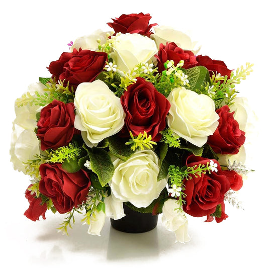 Jupiter Red & White Rose Artificial Flower Memorial Arrangement
