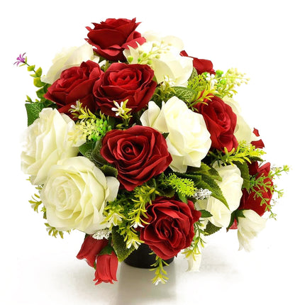Jupiter Red & White Rose Artificial Flower Memorial Arrangement