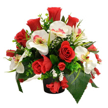 Load image into Gallery viewer, Effie Artificial Flower Graveside Red Rose Orchid Cemetery Memorial Arrangement