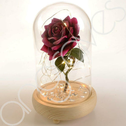 Magical Pink Handmade Enchanted Rose with Glass Dome Bell Jar and LED Lights (23cm) - Angraves Memorials