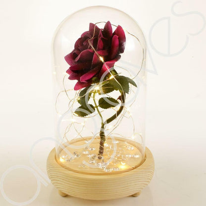 Magical Pink Handmade Enchanted Rose with Glass Dome Bell Jar and LED Lights (23cm) - Angraves Memorials