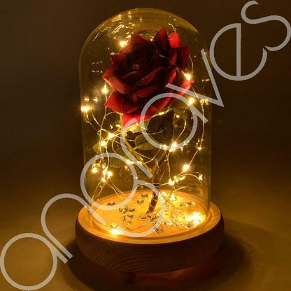 Magical Pink Handmade Enchanted Rose with Glass Dome Bell Jar and LED Lights (23cm) - Angraves Memorials