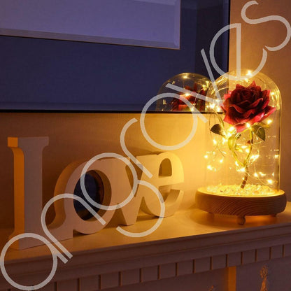 Magical Pink Handmade Enchanted Rose with Glass Dome Bell Jar and LED Lights (23cm) - Angraves Memorials