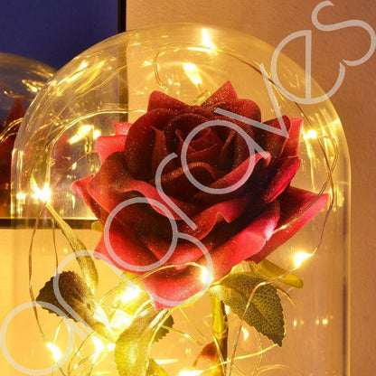 Magical Pink Handmade Enchanted Rose with Glass Dome Bell Jar and LED Lights (23cm) - Angraves Memorials