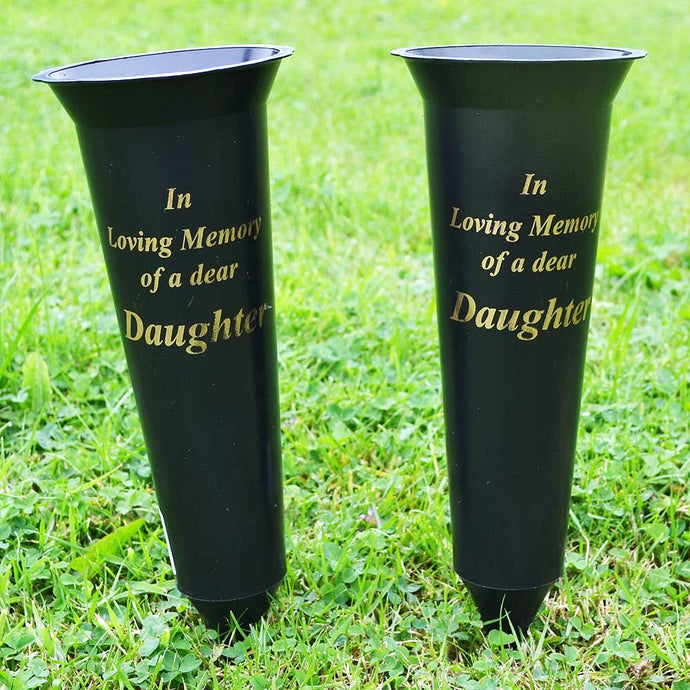 Set of 2 Daughter In Loving Memory Spiked Memorial Grave Flower Vases Holder