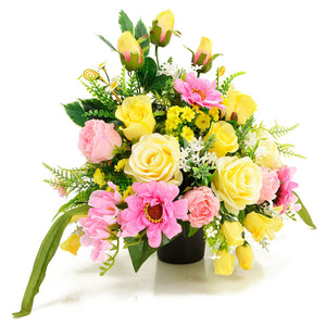 Alba Pink & Yellow Rose Artificial Flower Memorial Arrangement