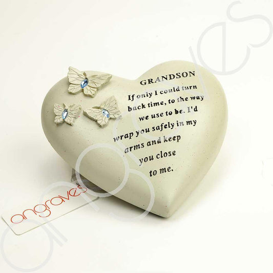 Special Grandson Heart Butterfly Blue Gemstone Ornament - Angraves Memorials
