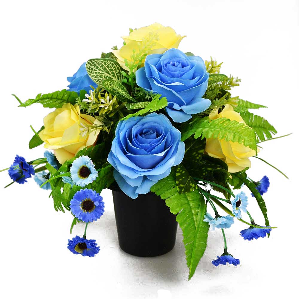 Boyd Blue & Lemon Rose Artificial Flower Memorial Arrangement