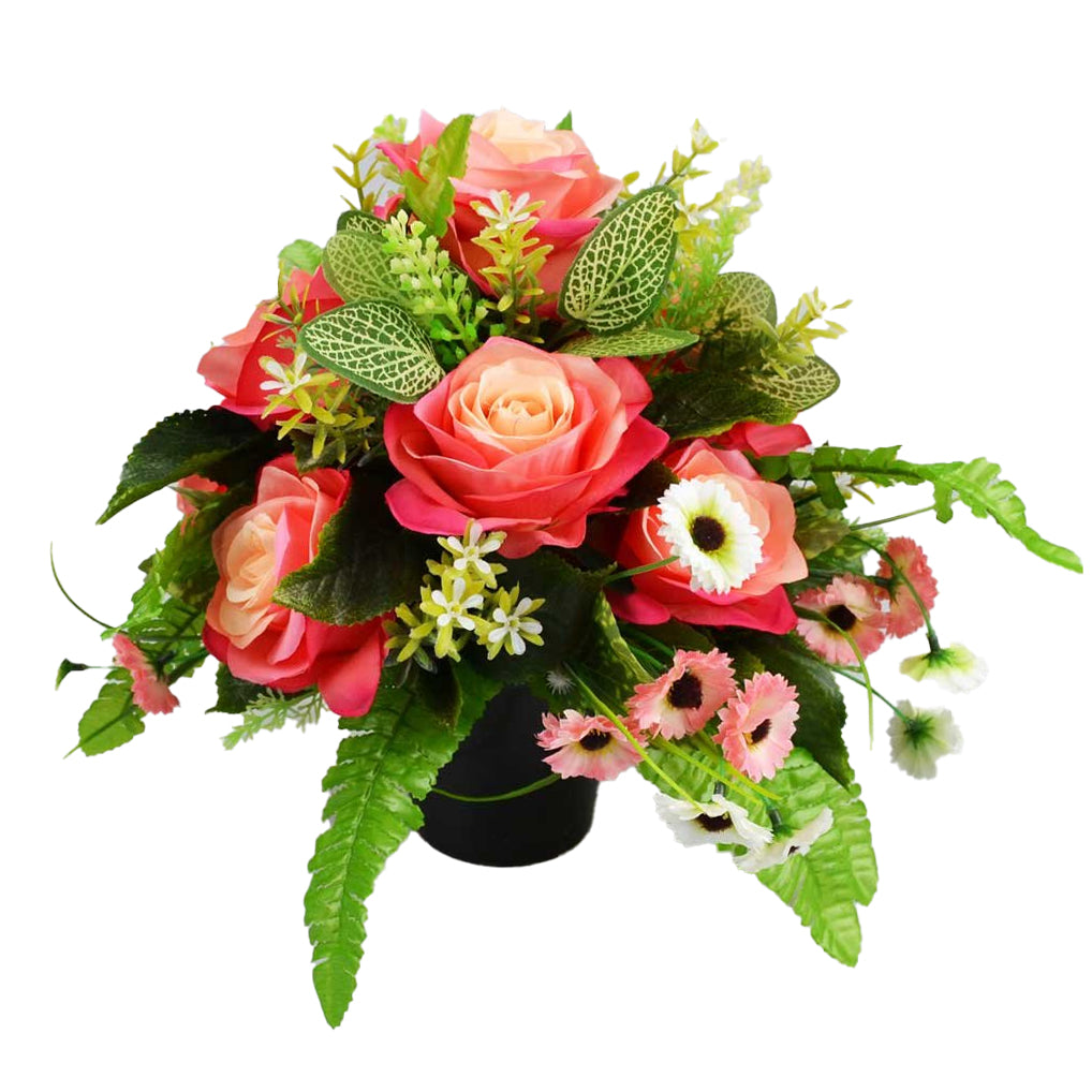 Fidel Peach & Pink Roses Artificial Flower Memorial Arrangement
