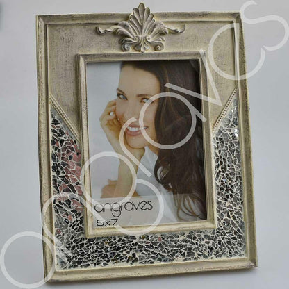 Natural Stone and Silver Glass Mosaic Photo Frame (5 x 7 Inch) - Angraves Memorials