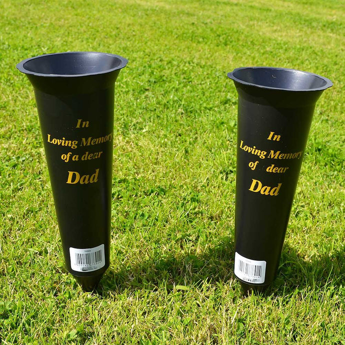 Set of 2 Dad In Loving Memory Spiked Memorial Grave Flower Vases Holder