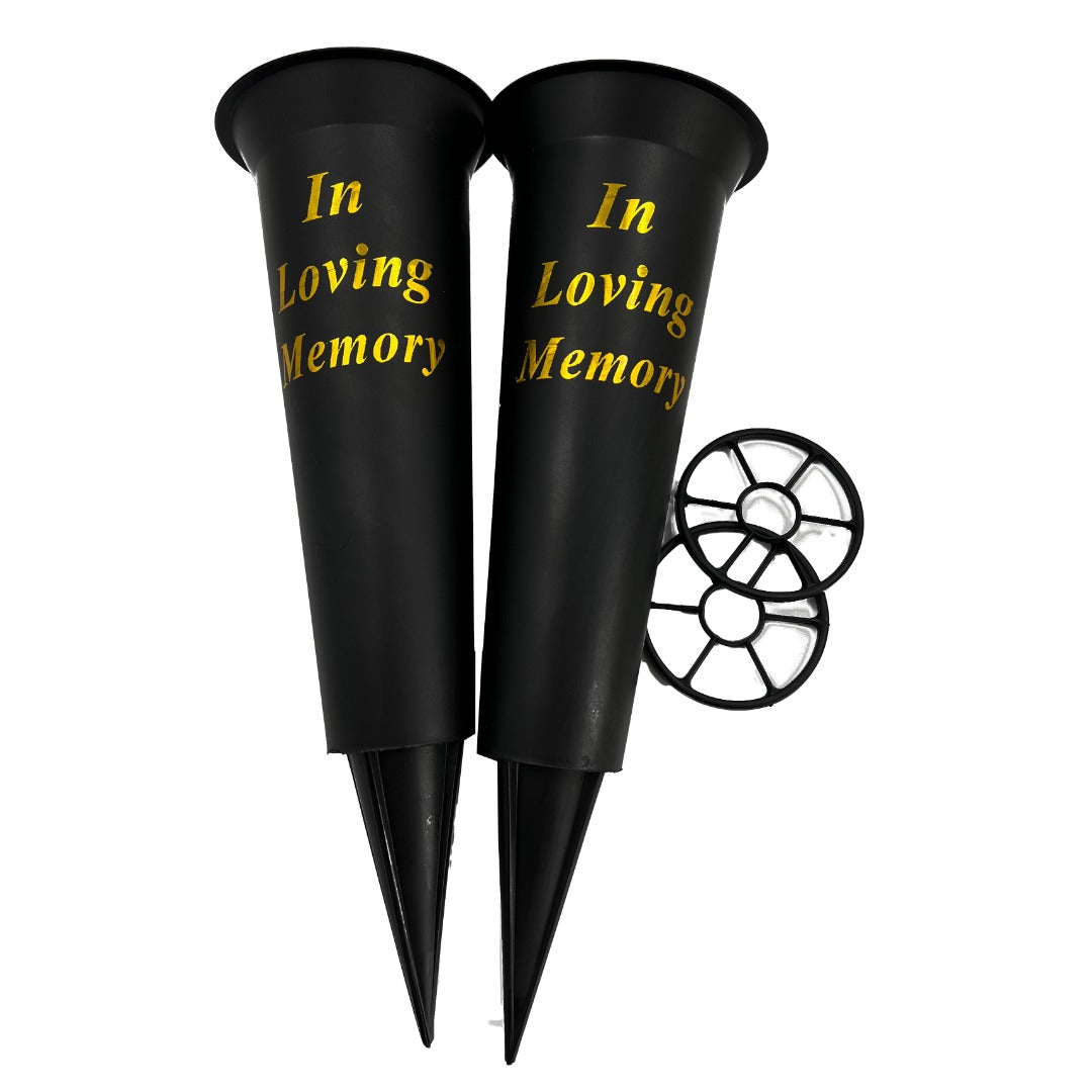 Set of 2 In Loving Memory Spiked Memorial Grave Flower Vases Container Holder
