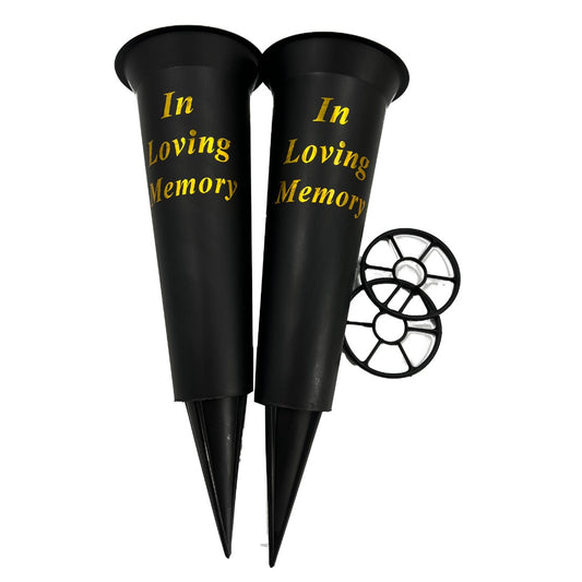 Set of 2 In Loving Memory Spiked Memorial Grave Flower Vases Container Holder