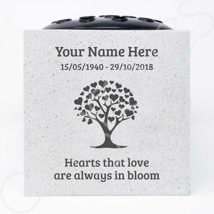 Personalised Hearts That Love Are Always In Bloom Graveside Memorial Flower Vase