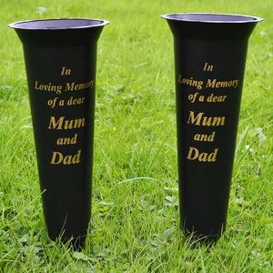 Set of 2 Mum & Dad In Loving Memory Spiked Memorial Grave Flower Vases