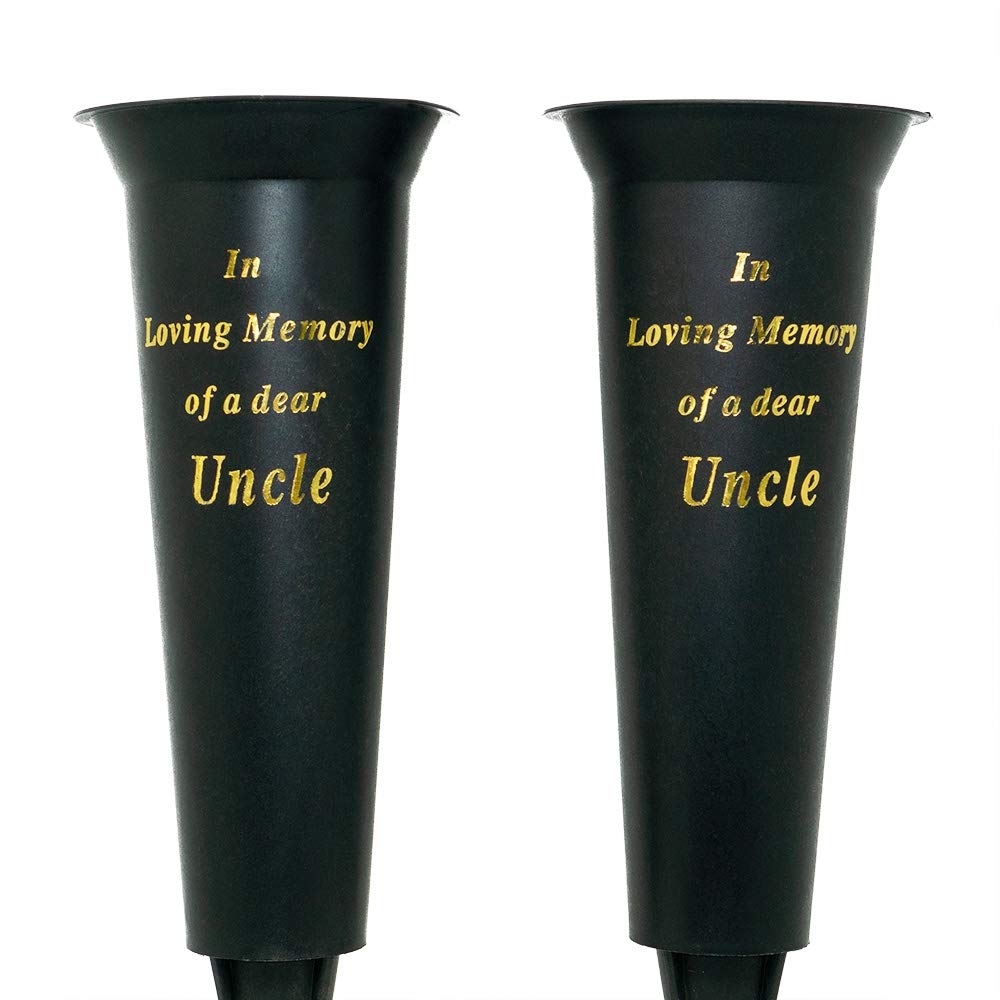 Set of 2 In Loving Memory Uncle Spiked Memorial Grave Flower Vases