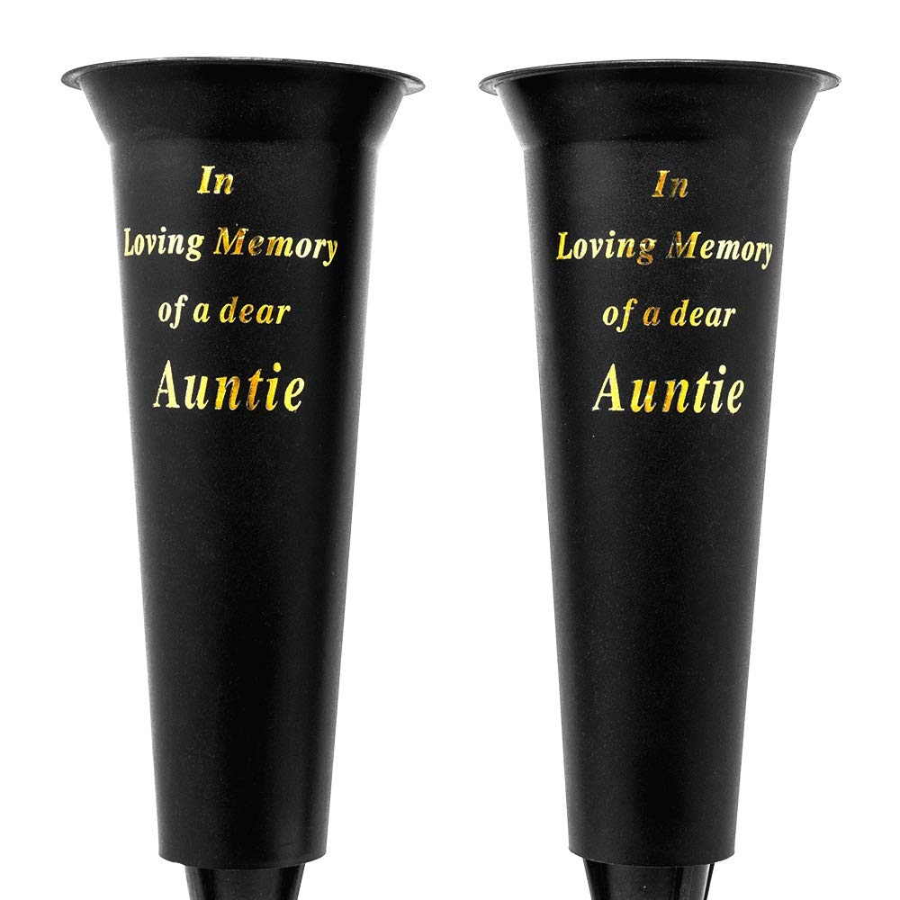 Set of 2 In Loving Memory Auntie Spiked Memorial Grave Flower Vases