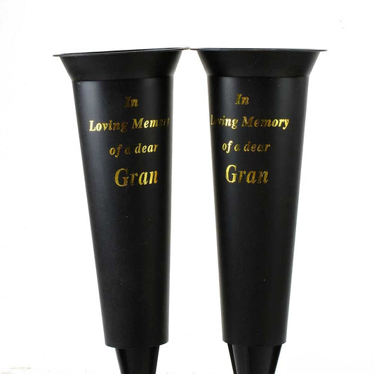 Set of 2 Gran In Loving Memory Spiked Memorial Grave Flower Vases