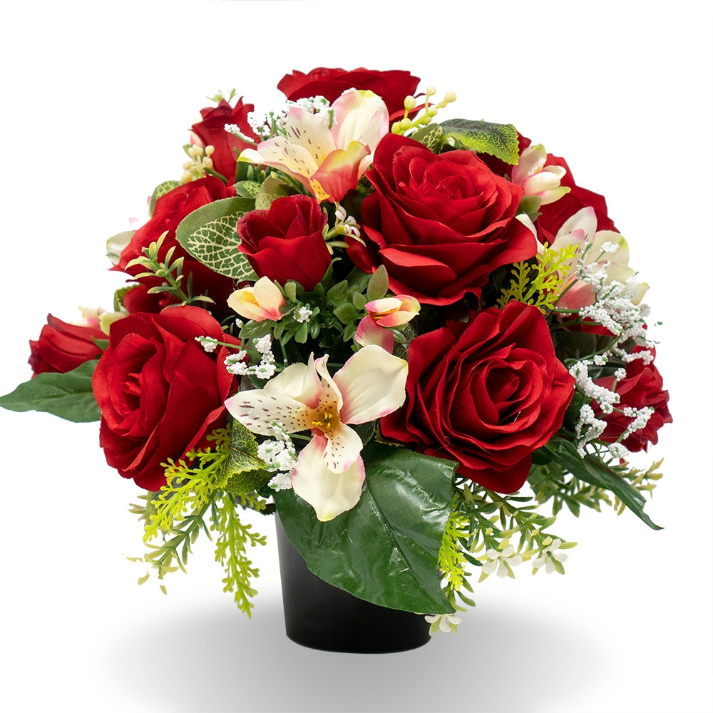 Lena Red Rose Orchid Artificial Flower Memorial Arrangement