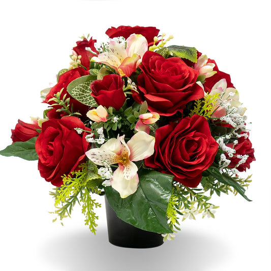 Lena Red Rose Orchid Artificial Flower Memorial Arrangement