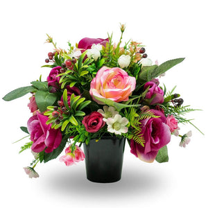 Izzie Pink Rose & Bud Artificial Flower Memorial Arrangement