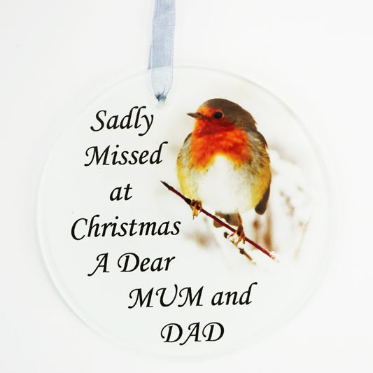 Mum & Dad Christmas Robin Memorial Tree Hanging Decoration