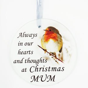 Mum Christmas Robin Memorial  Tree Hanging Decoration Gift Plaque Momento Tribut