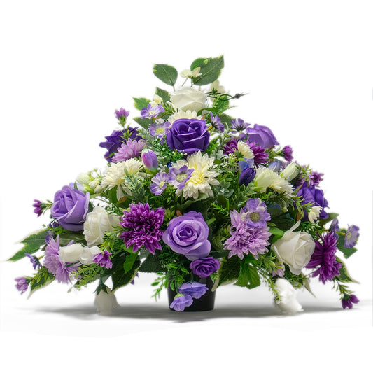 Alina Purple & White Roses Graveside Memorial Flower Arrangement