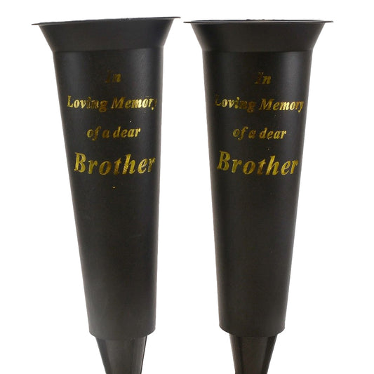 Set of 2 In Loving Memory Brother Spiked Memorial Grave Flower Vases