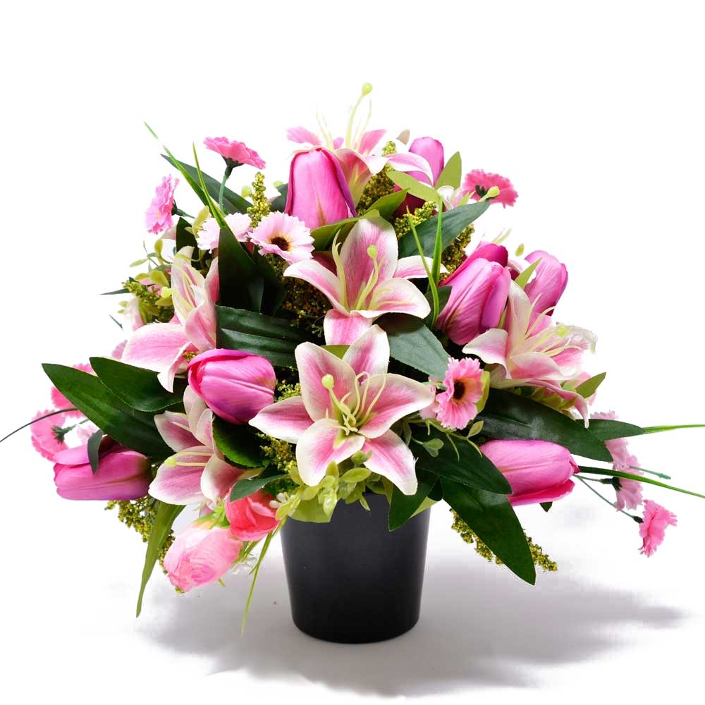 Lucie Pink Lily & Tulip Artificial Flower Memorial Arrangement