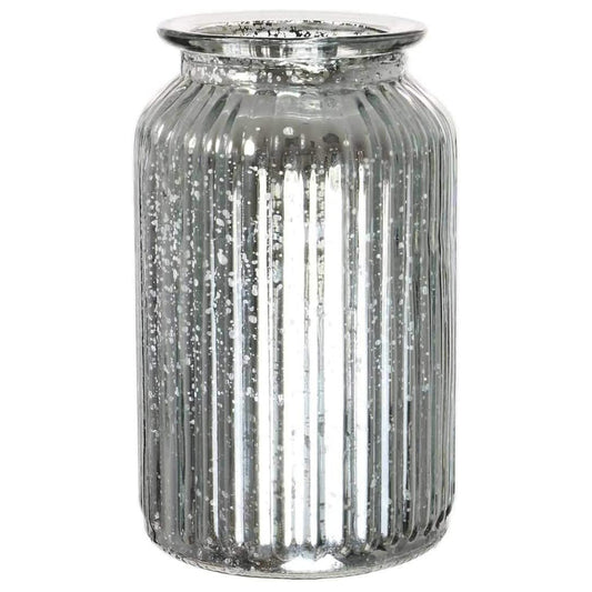Splatter Silver Ribbed Vase Jar Home Decoration Decor Ornament