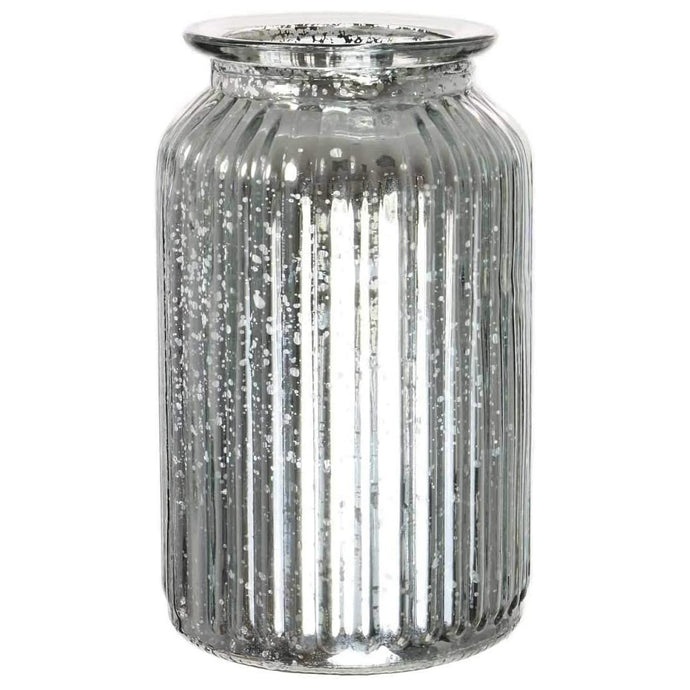 Splatter Silver Ribbed Vase Jar Home Decoration Decor Ornament